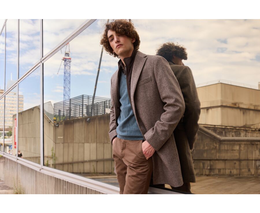 Manteau homme laine & cachemire ChevronTaupe - HONORÉ II