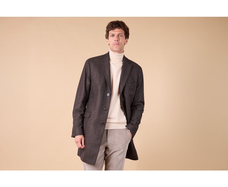 Manteau homme laine & cachemire Chevron Chocolat - HONORÉ II
