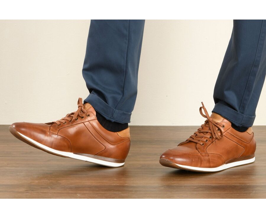 Sneakers homme cuir Châtaigne Patiné - BELBARA