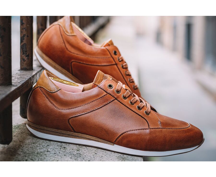 Sneakers homme cuir Châtaigne Patiné - BELBARA