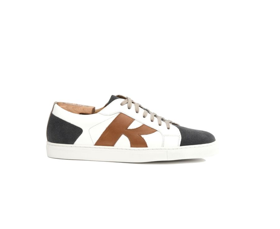 Sneakers homme Blanc et Velours Gris - BRENTWOOD