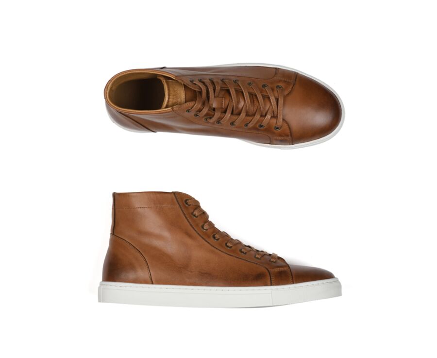 Sneakers montantes homme cuir Châtaigne Patiné - HAWTHORNE