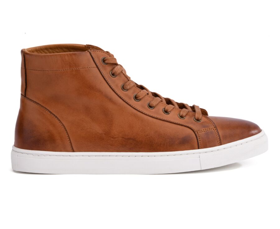 Sneakers montantes homme cuir Châtaigne Patiné - HAWTHORNE