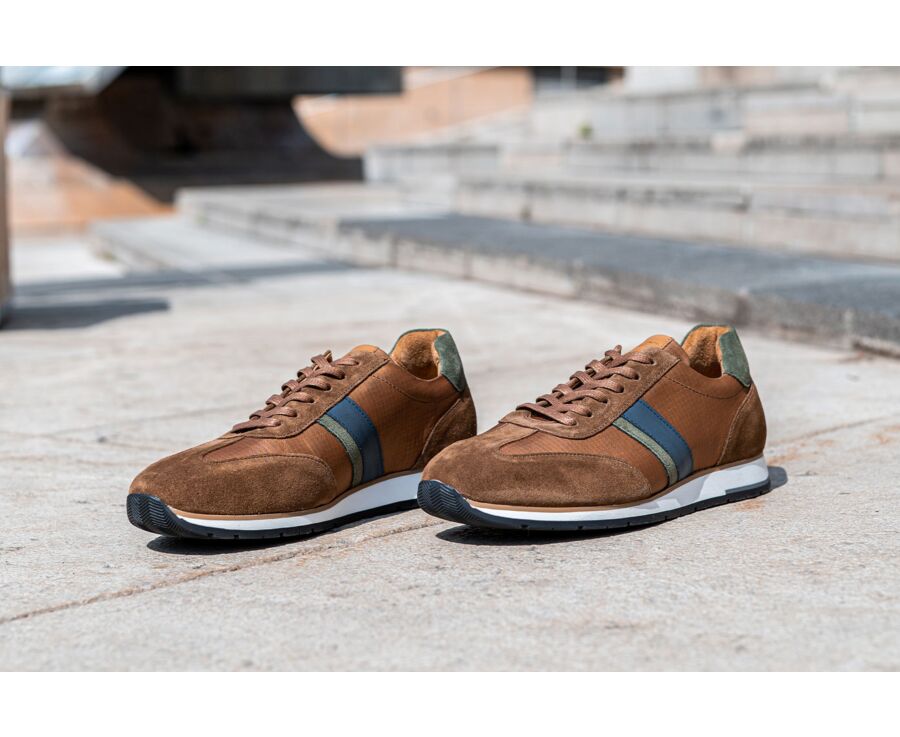 Sneakers homme Velours Cognac et Vert Melinga Bexley