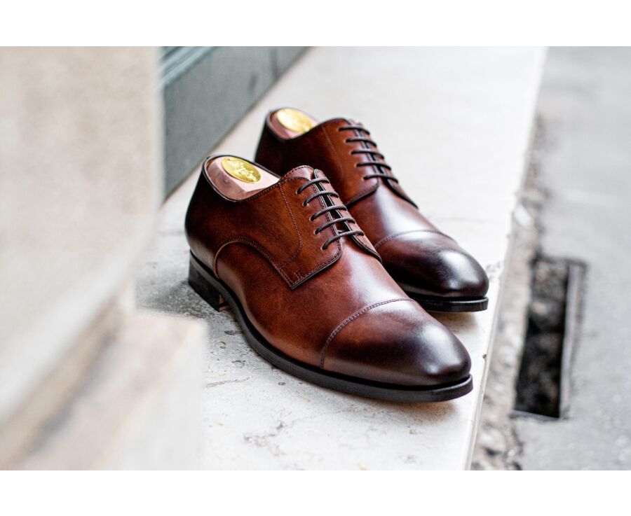 Derbies homme Cognac Patiné semelle cuir - GILWELL