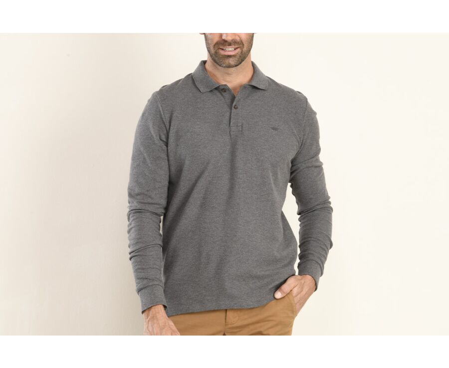 Polo manches longues homme Gris Anthracite Chiné - ANDY II ML