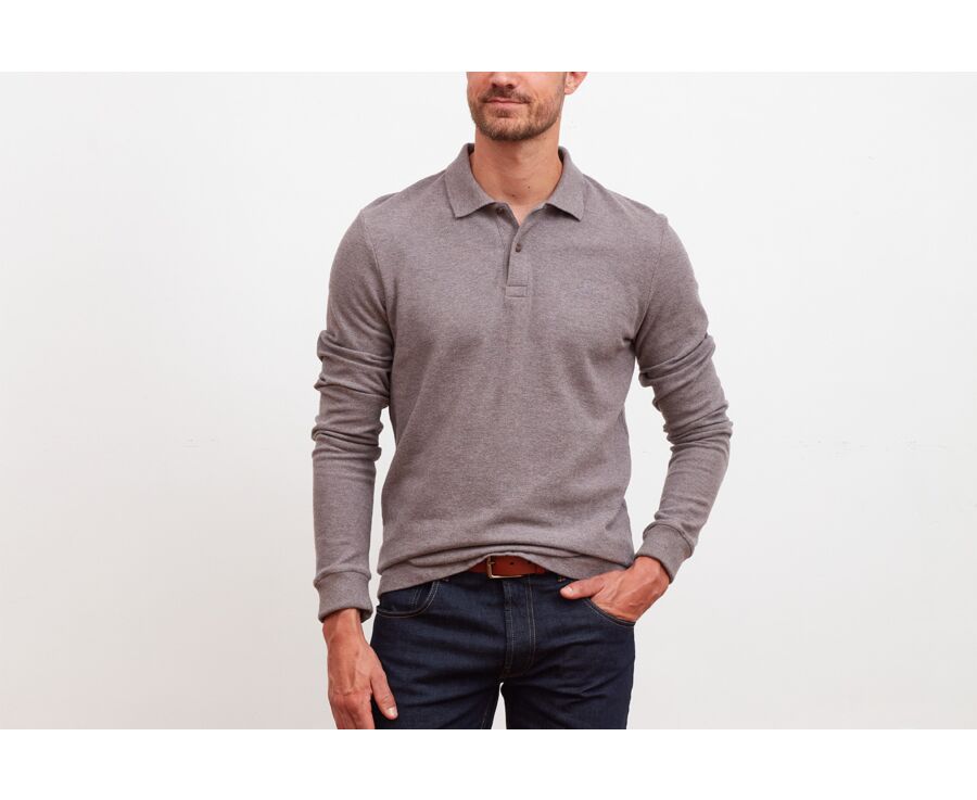 Polo manches longues homme Taupe chiné - ANDY II ML