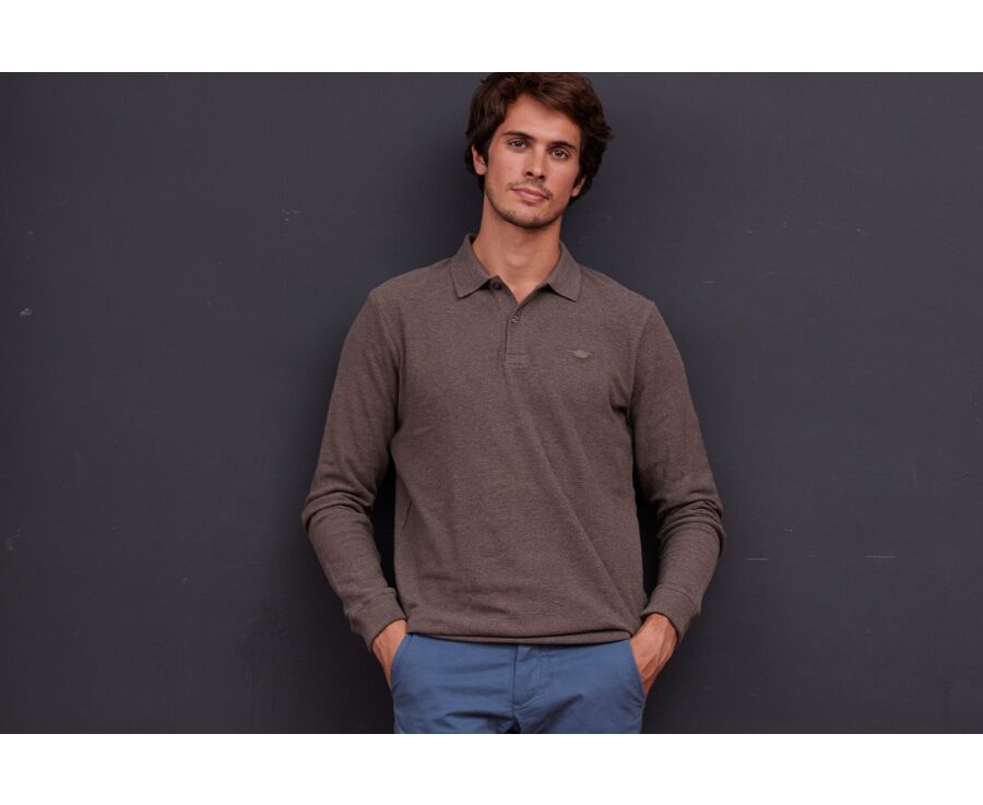 Polo manches longues homme Chocolat chiné - ANDY II ML