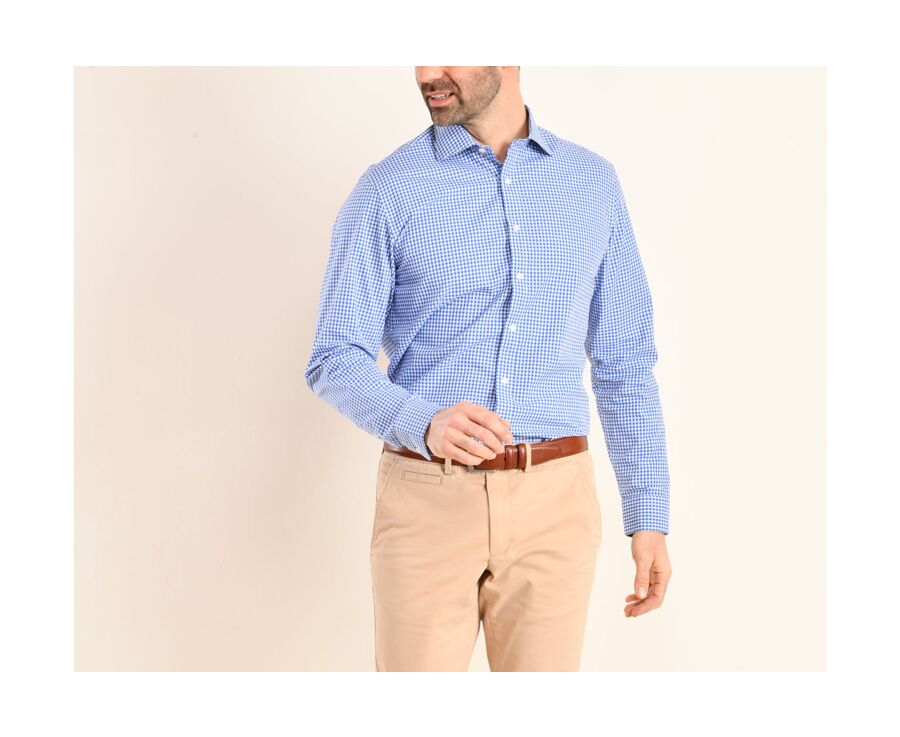 Chemise coton blanc à carreaux bleus clairs et blancs - RUGGERO