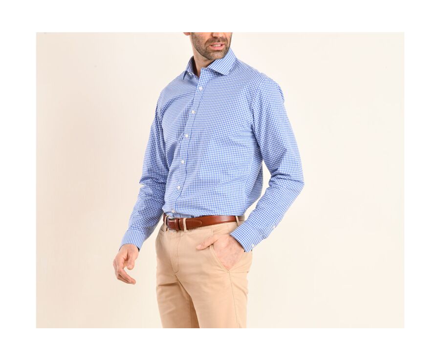 Chemise coton blanc à carreaux bleus clairs et blancs - RUGGERO