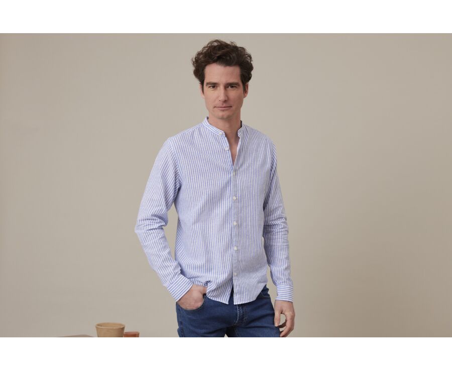 Chemise coton lin Bleu Océan et Blanc - ELIBERT