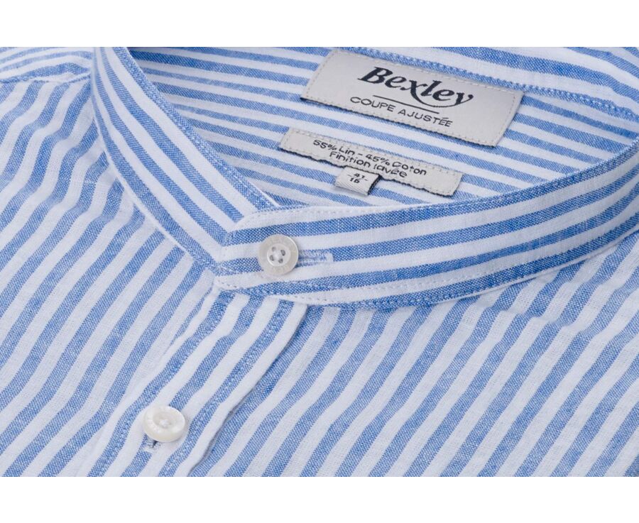 Chemise coton lin Bleu Océan et Blanc - ELIBERT