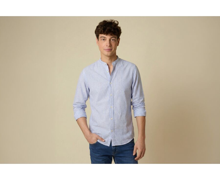 Chemise coton lin Bleu Océan et Blanc - ELIBERT