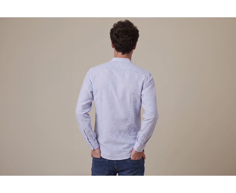 Chemise coton lin Bleu Océan et Blanc - ELIBERT