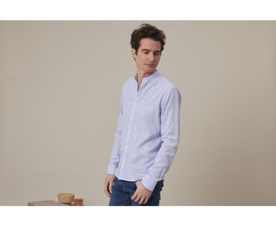 Chemise coton lin Bleu Océan et Blanc - ELIBERT