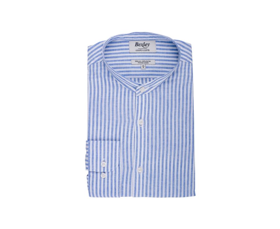 Chemise coton lin Bleu Océan et Blanc - ELIBERT