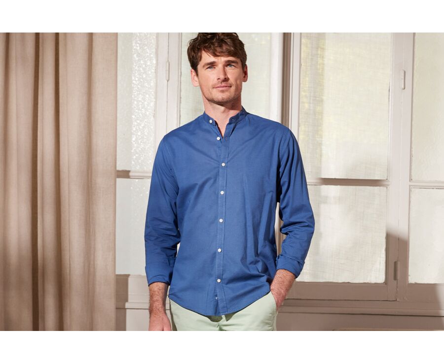 Chemise coton lin indigo unie Elibert Bexley