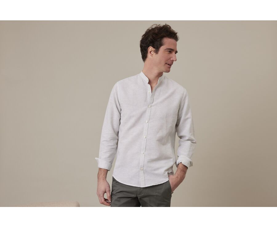 Chemise coton lin Vert Tilleul et Blanc - ELIBERT