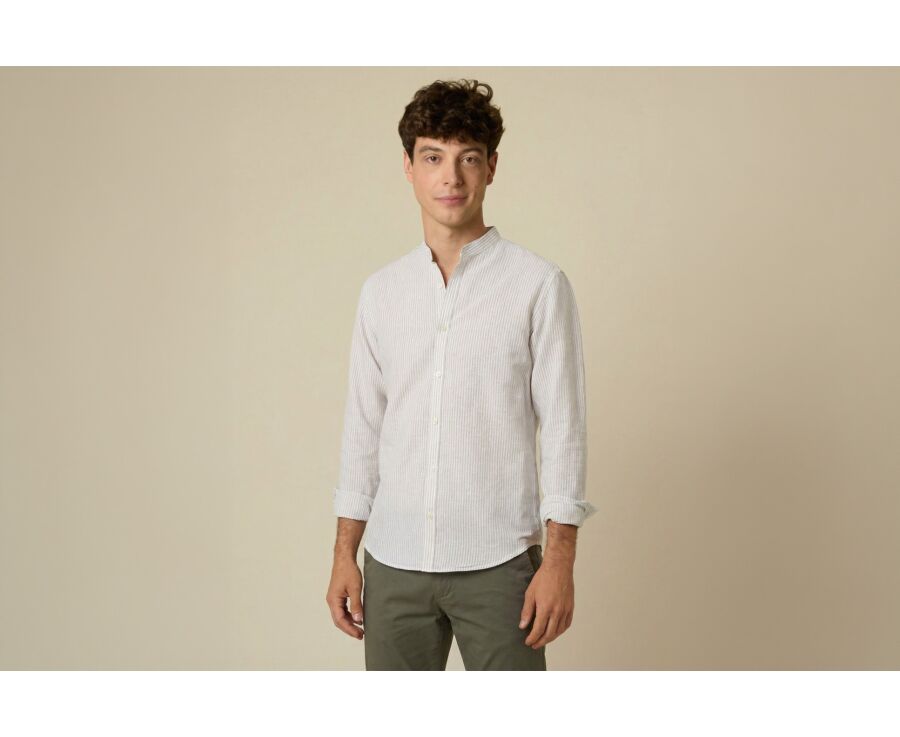 Chemise coton lin Vert Tilleul et Blanc - ELIBERT