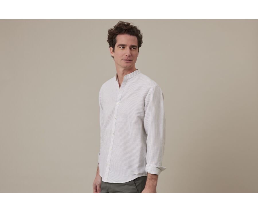 Chemise coton lin Vert Tilleul et Blanc - ELIBERT