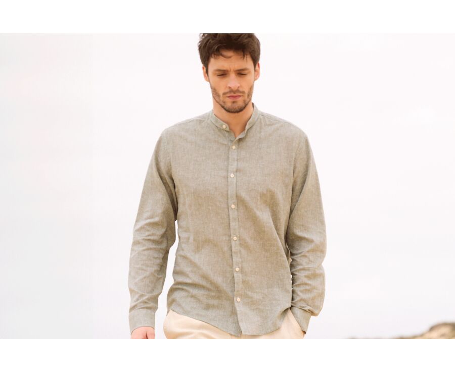 Chemise coton lin Chambray Vert Kaki - ELIBERT