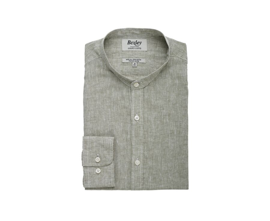 Chemise coton lin Chambray Vert Kaki - ELIBERT