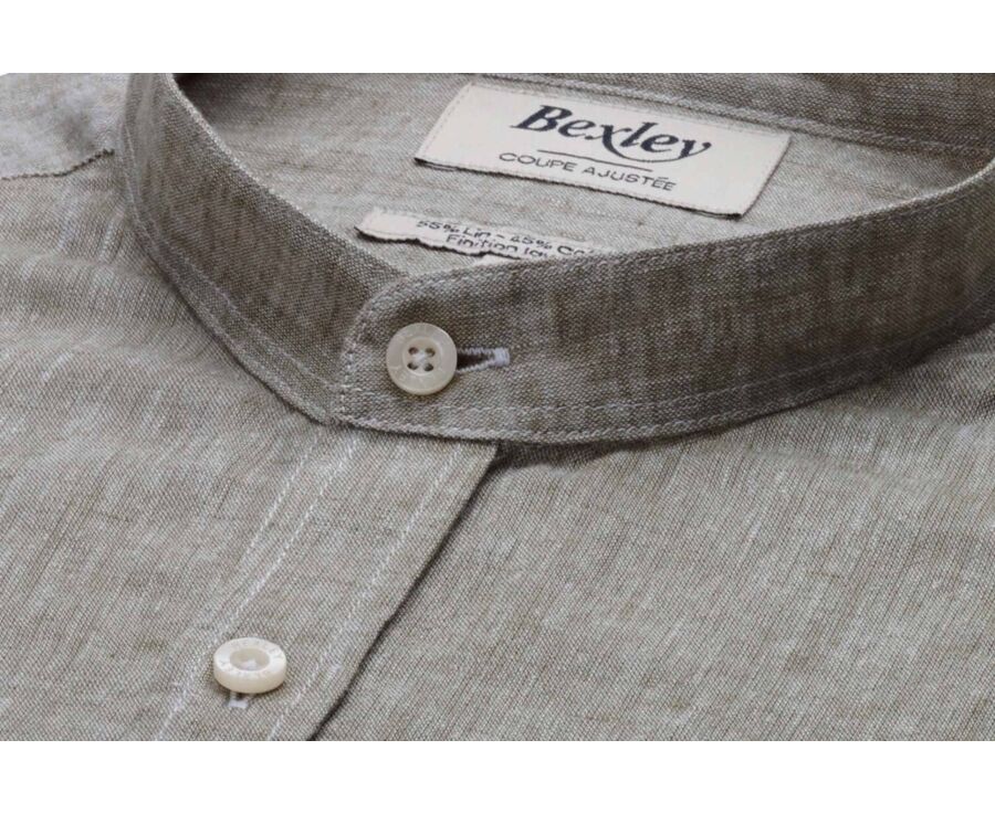 Chemise coton lin Chambray Vert Kaki - ELIBERT