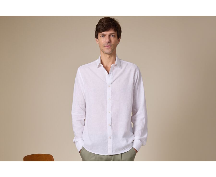 Chemise coton lin blanche unie - SILBERT