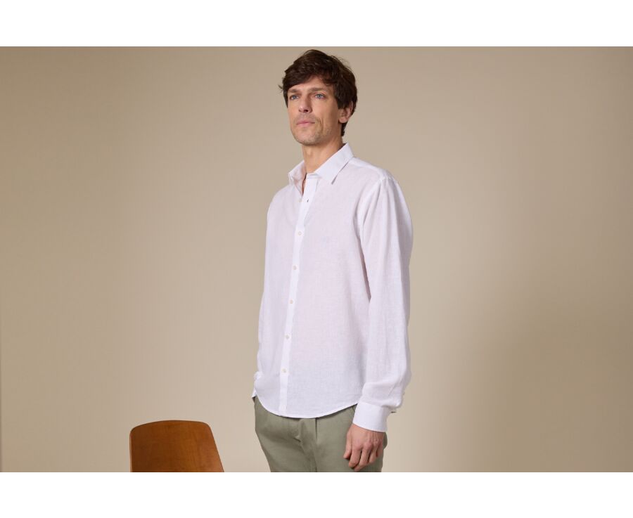 Chemise coton lin blanche unie - SILBERT