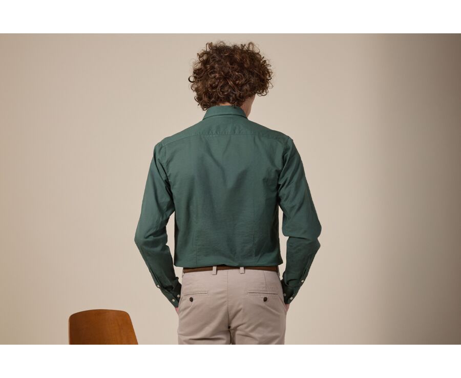 Chemise coton lin vert foncé unie - SILBERT