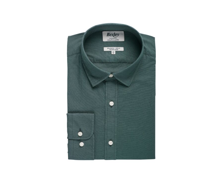 Chemise coton lin vert foncé unie - SILBERT