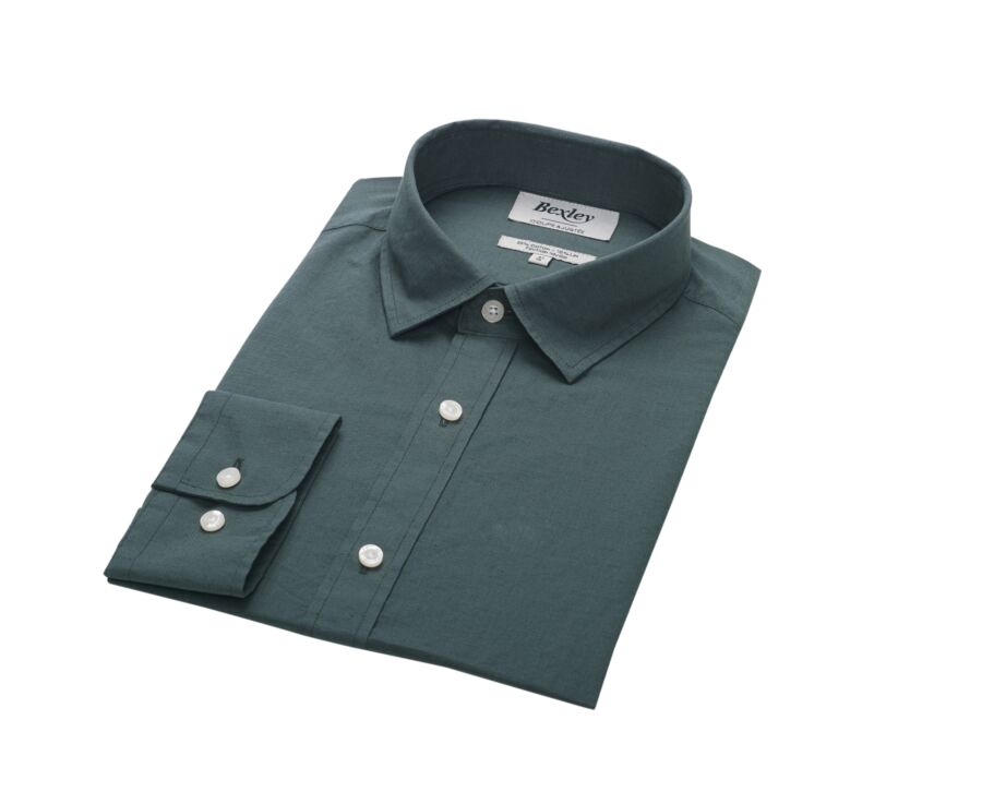 Chemise coton lin vert foncé unie - SILBERT