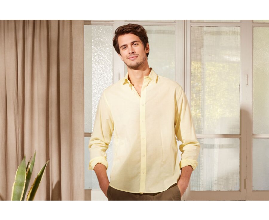 Chemise coton lin jaune pâle unie - SILBERT