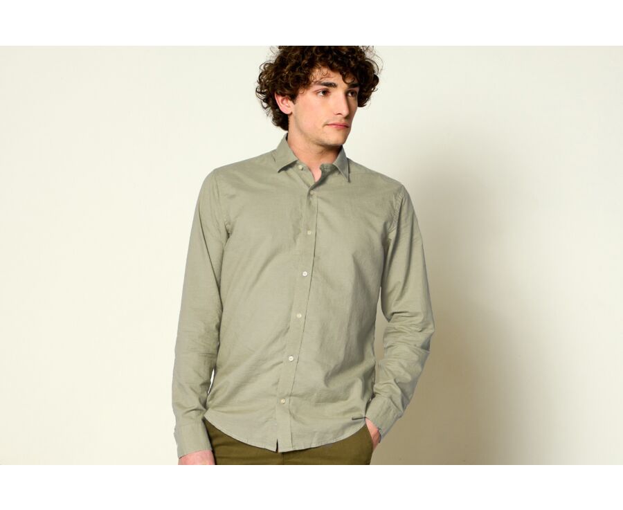 Chemise coton lin vert tilleul unie - SILBERT
