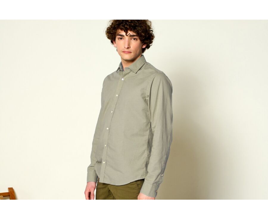 Chemise coton lin vert tilleul unie - SILBERT