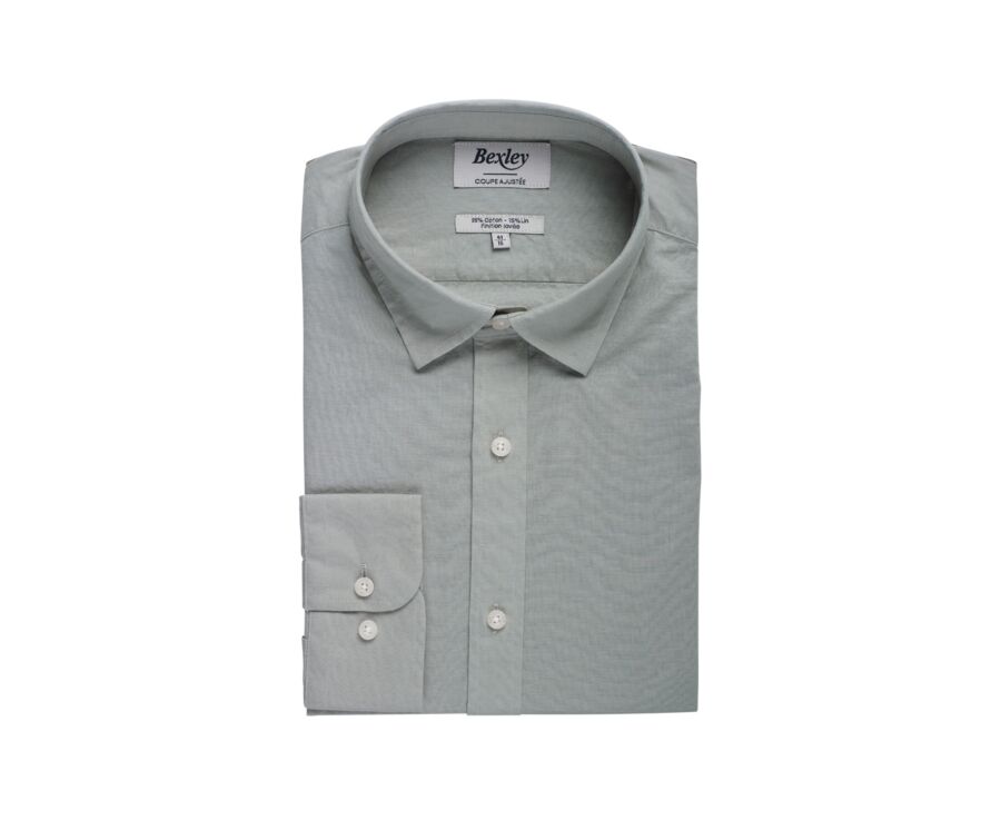 Chemise coton lin vert tilleul unie - SILBERT