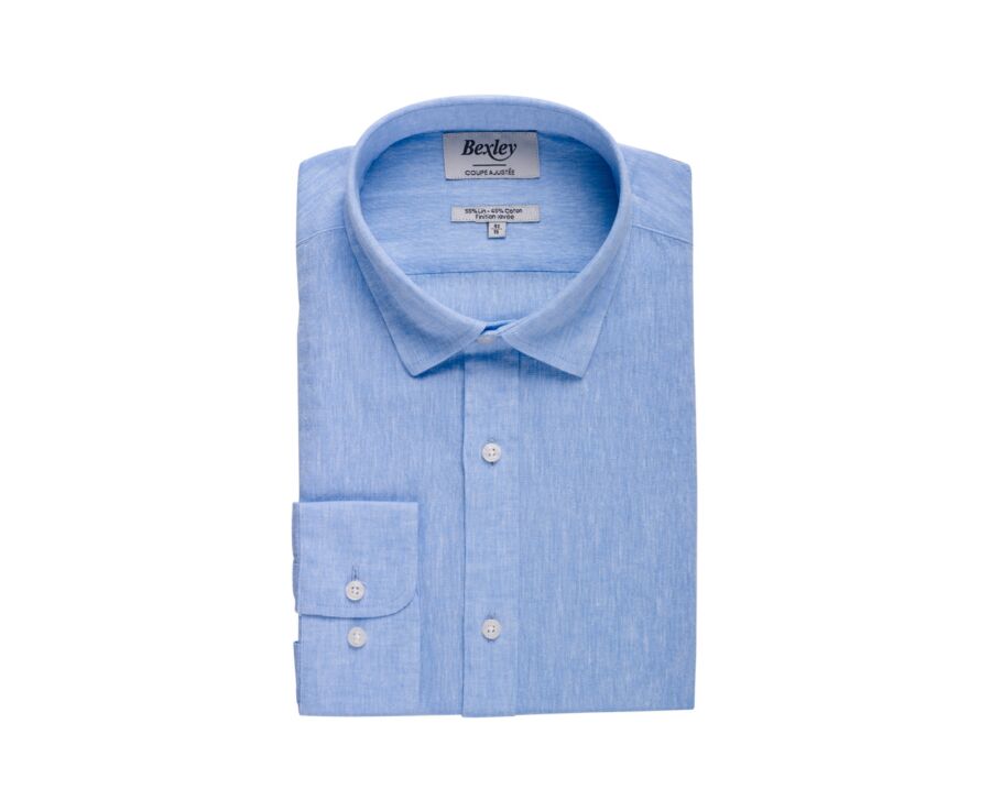 Chemise coton lin chambray bleu - SILBERT