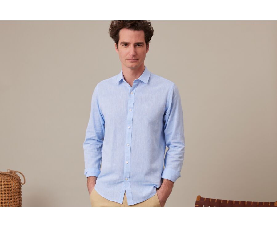 Chemise coton lin chambray bleu - SILBERT