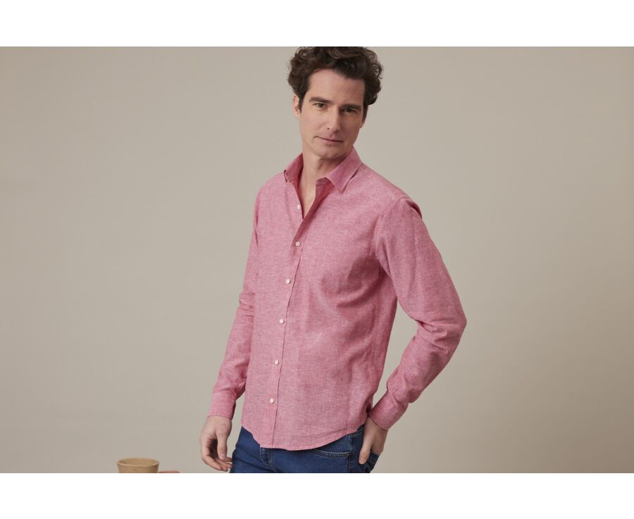 Chemise coton lin Chambray Rouge - SILBERT