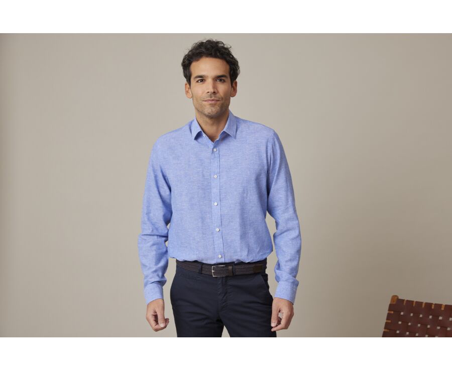 Chemise coton lin Chambray Bleu et Océan - SILBERT