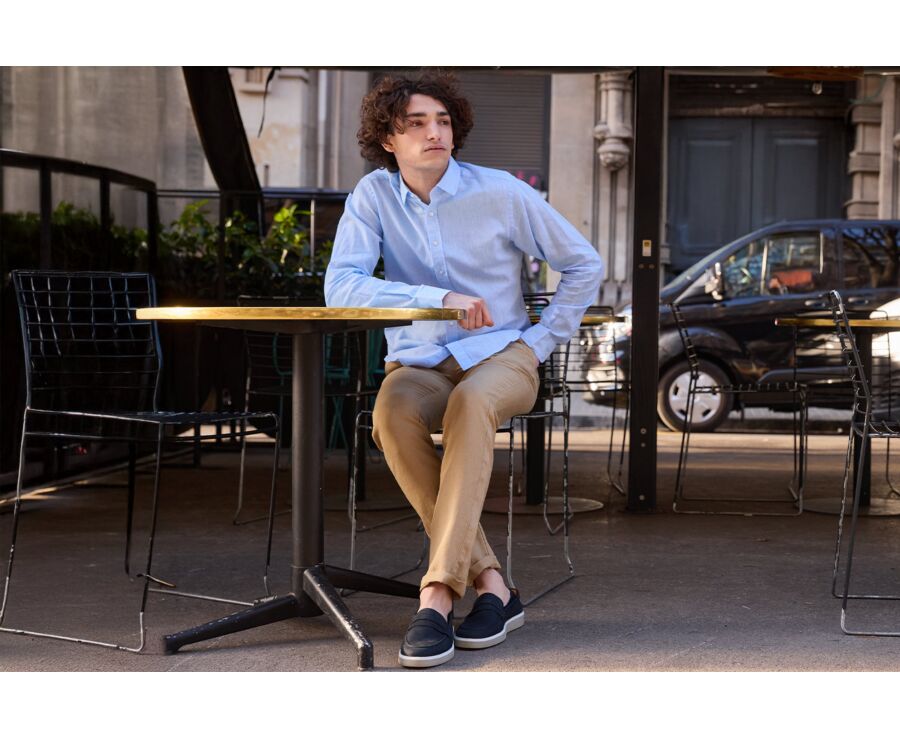 Chemise coton lin Chambray Bleu Clair - Col Français - SILBERT