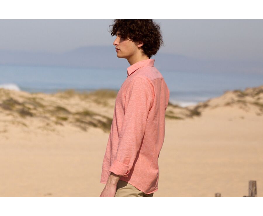 Chemise coton lin Chambray Orange - SILBERT
