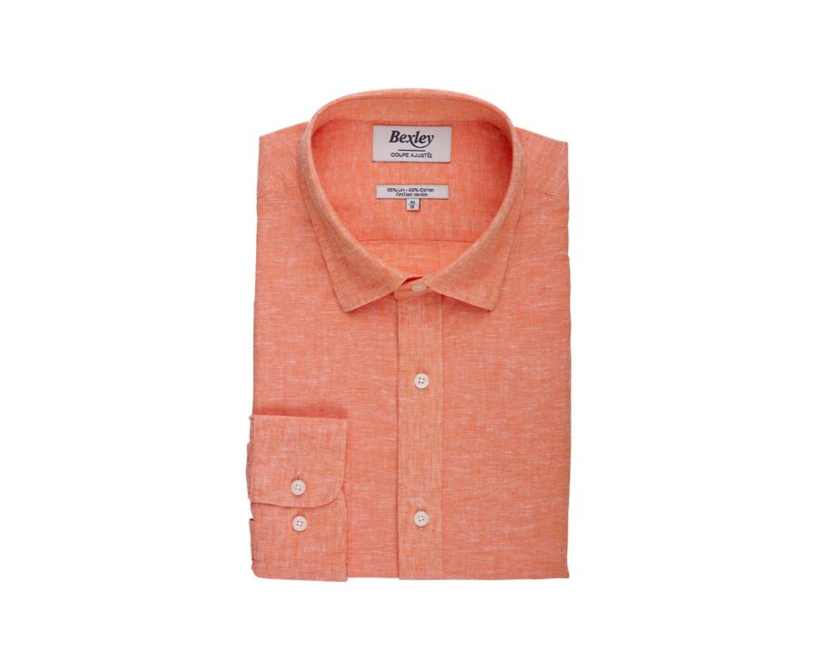 Chemise coton lin Chambray Orange - SILBERT