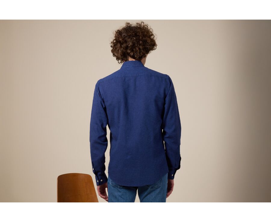 Chemise coton lin Chambray Indigo - Col Français - SILBERT