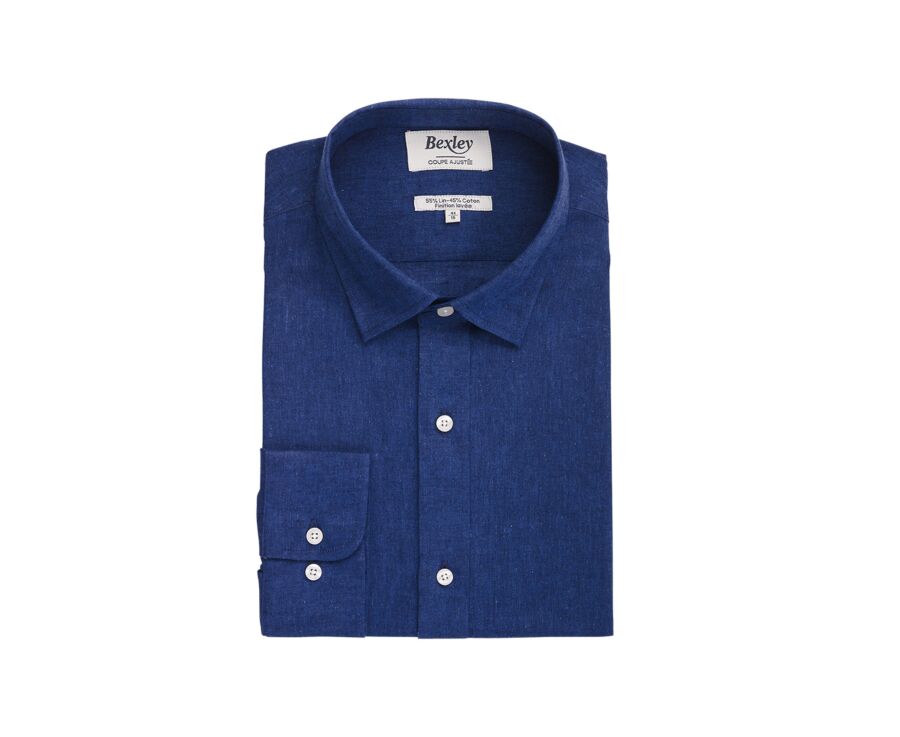 Chemise coton lin Chambray Indigo - Col Français - SILBERT