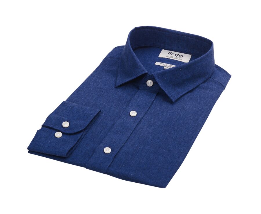 Chemise coton lin Chambray Indigo - Col Français - SILBERT