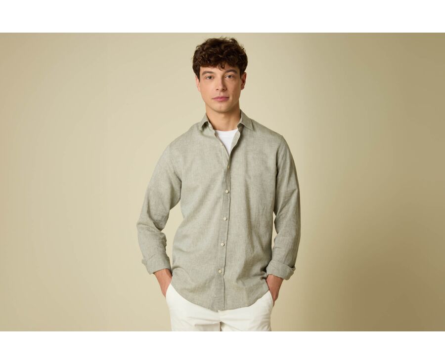 Chemise Homme Chambray Vert Kaki - SILBERT