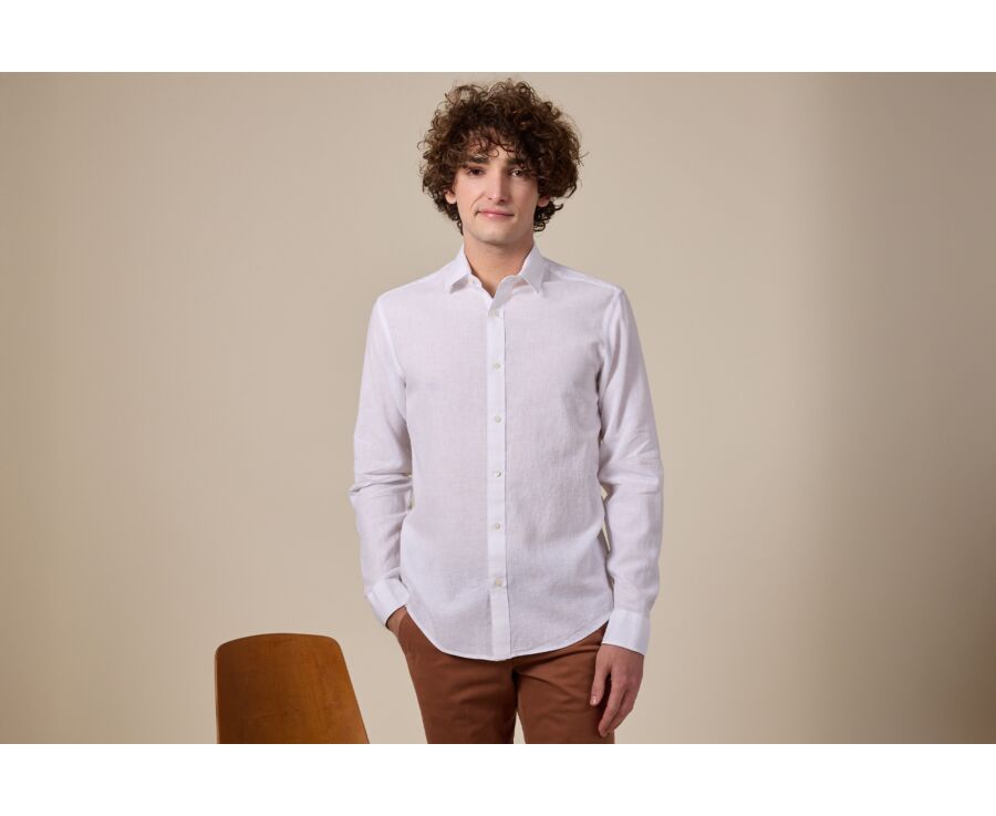 Chemise coton lin Chambray Blanc - Col Français - SILBERT