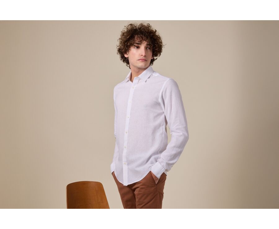 Chemise coton lin Chambray Blanc - Col Français - SILBERT