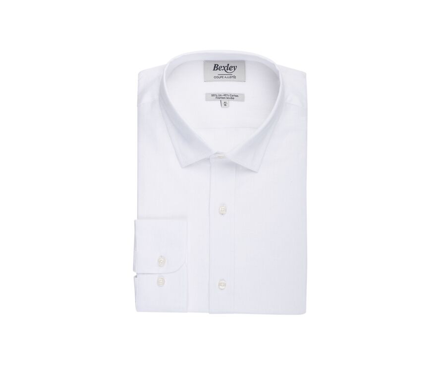 Chemise coton lin Chambray Blanc - Col Français - SILBERT